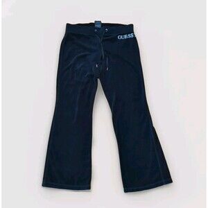 Guess Pants Womens Medium Black Velvet Bling Soft Velour Wide Leg Yoga Y2K